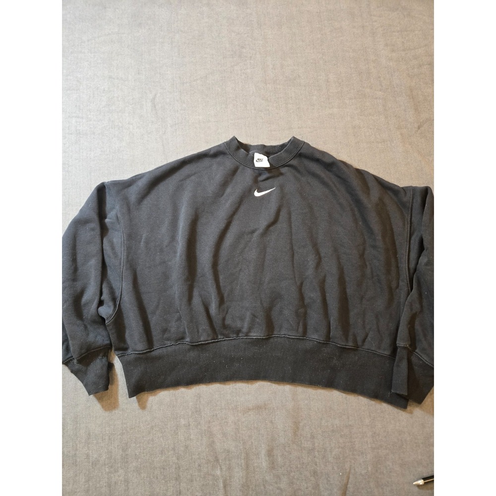 Nike Sweatshirt Women's Large Black Center Swoosh Oversized Cropped Crewneck